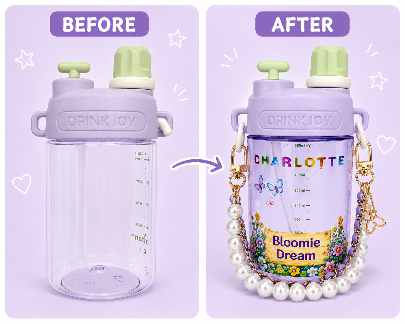 Siplab DIY Personalised Kids Drink Bottle Kit Pink| 560ml Tritan Bottle