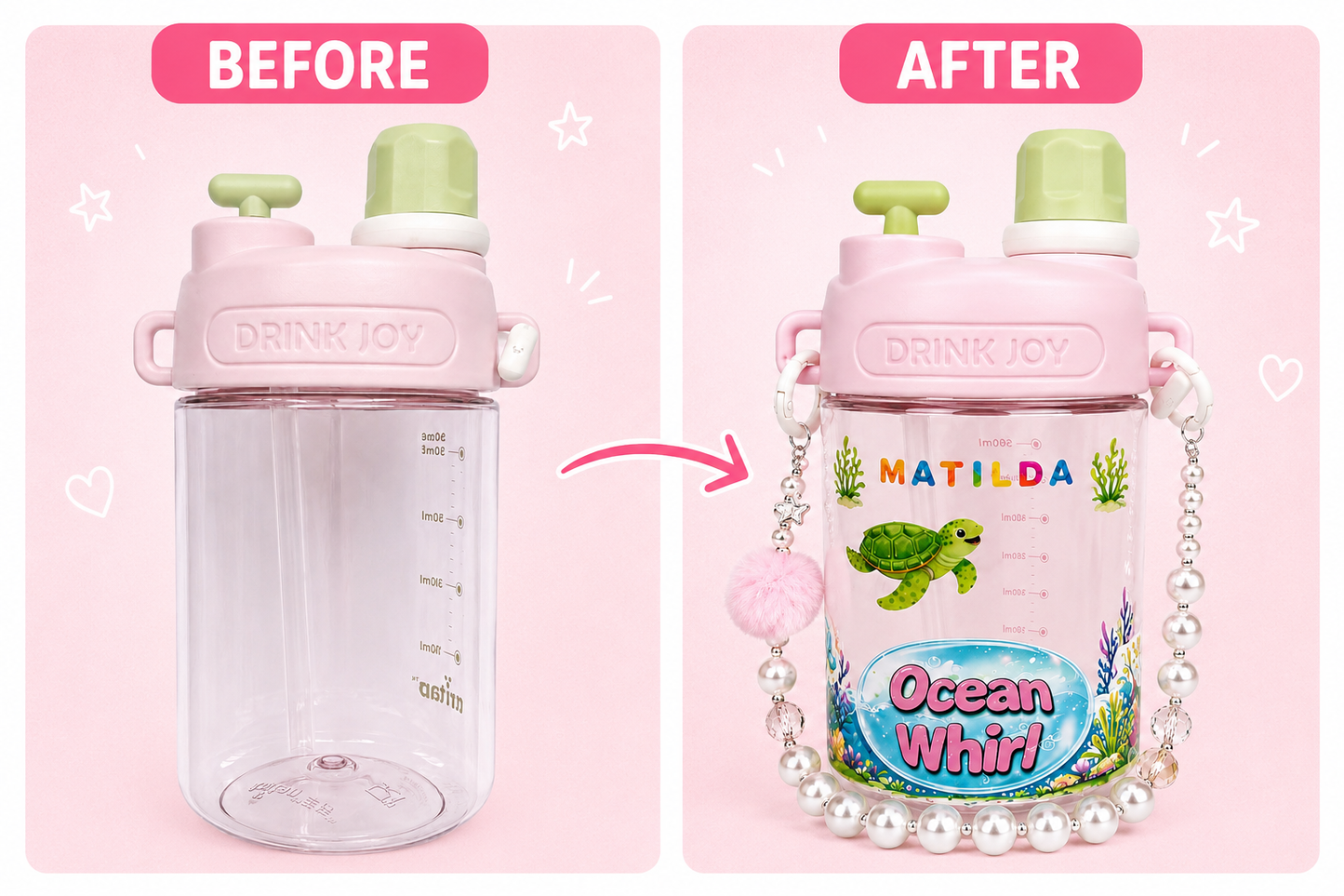 Siplab DIY Personalised Kids Drink Bottle Kit Pink| 560ml Tritan Bottle