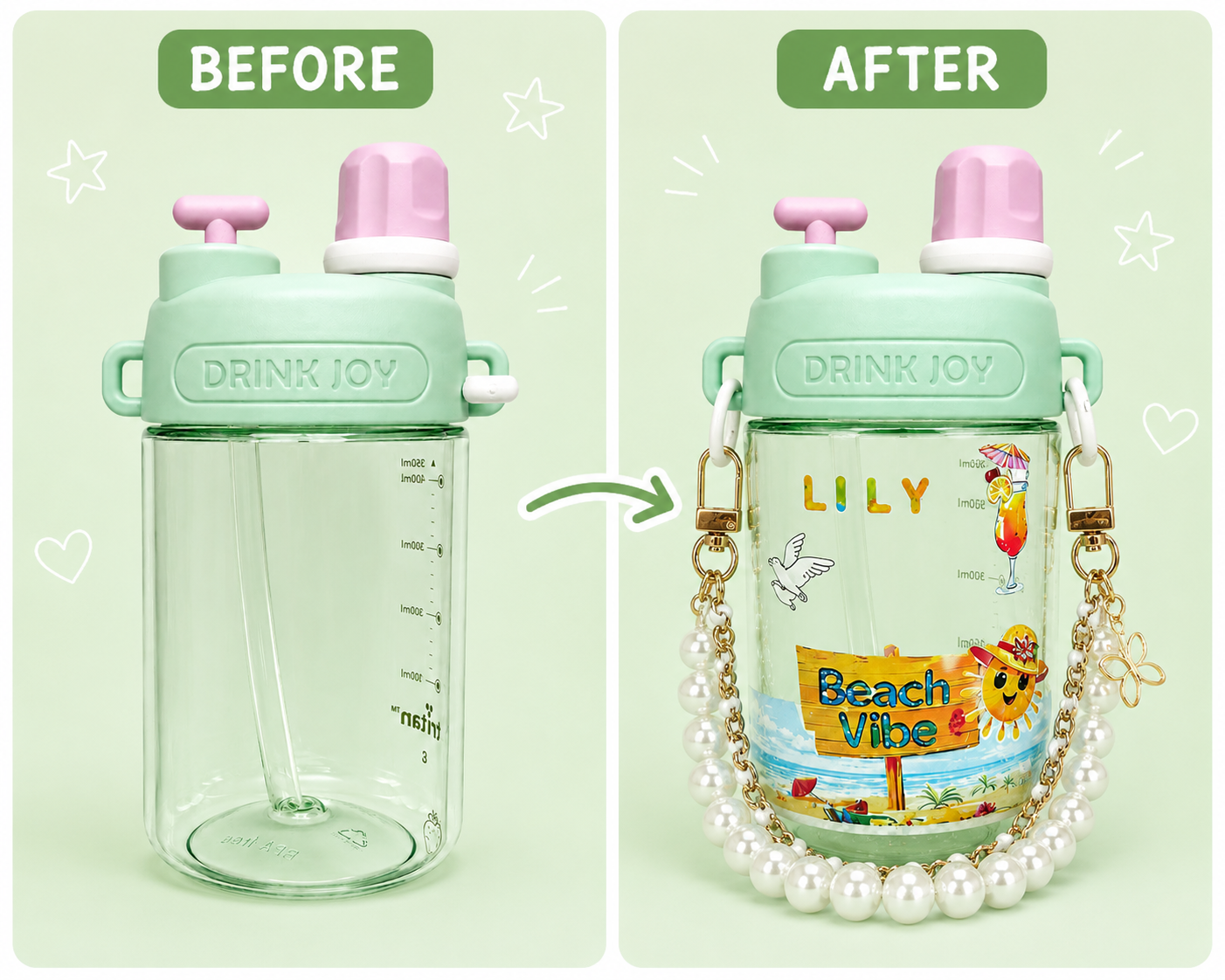 Siplab DIY Personalised Kids Drink Bottle Kit Pink| 560ml Tritan Bottle